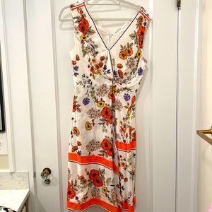 Elie Tahari Womens White Orange V-neck Janele Floral Print Dress